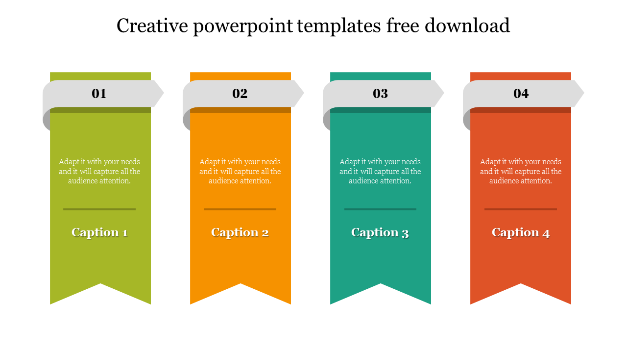 Creative PPT slide featuring colorful ribbons with placeholders for captions.