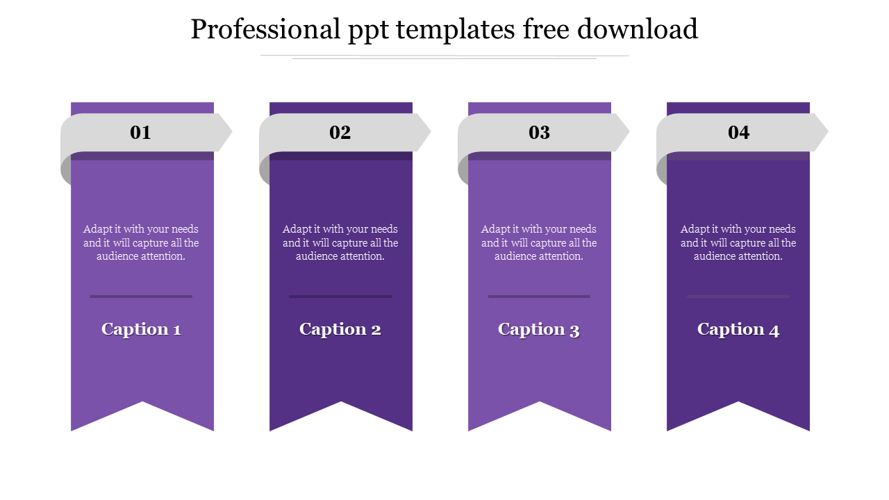 Four vertical professional ribbons in purple with numbers 1 to 4 at the top and space for captions underneath each banner.