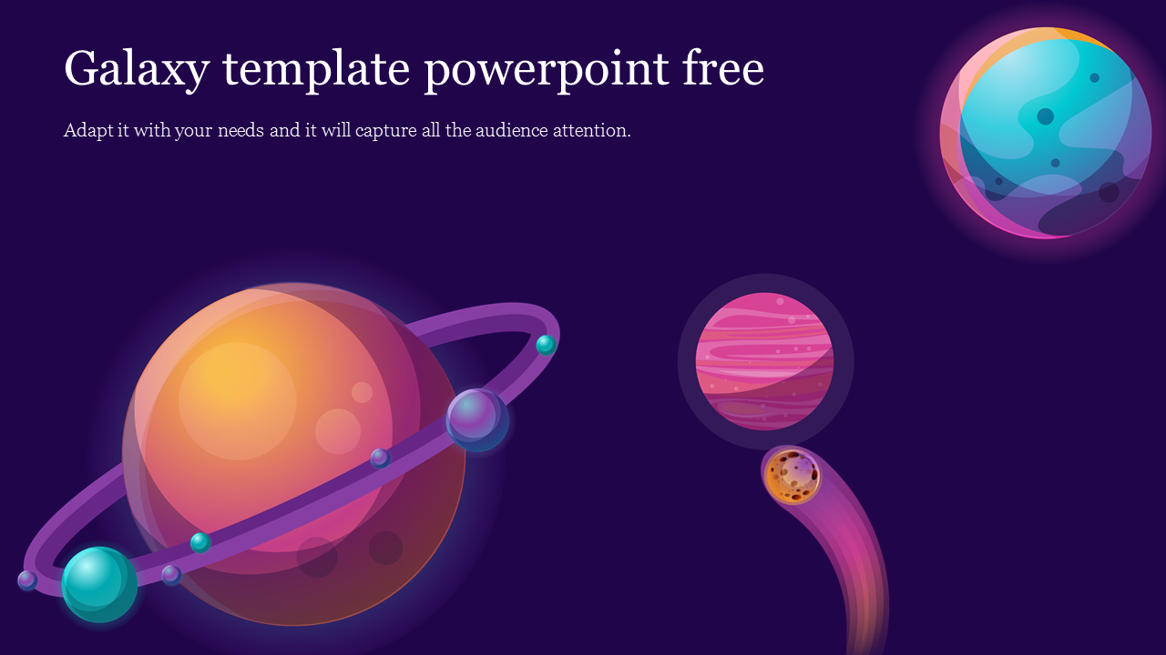 Cosmic PowerPoint template showcasing planets and a galaxy theme with colorful planets.