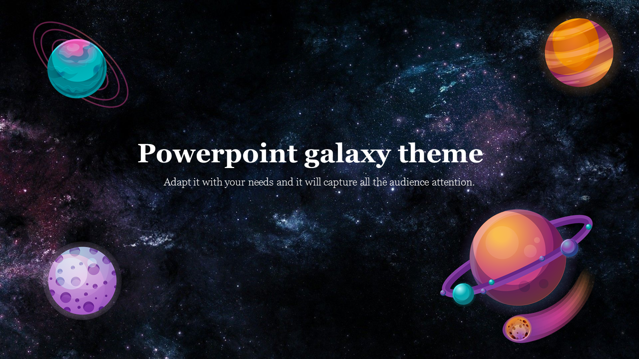 A slide with a galaxy theme featuring colorful planets against a starry background, with the title text.