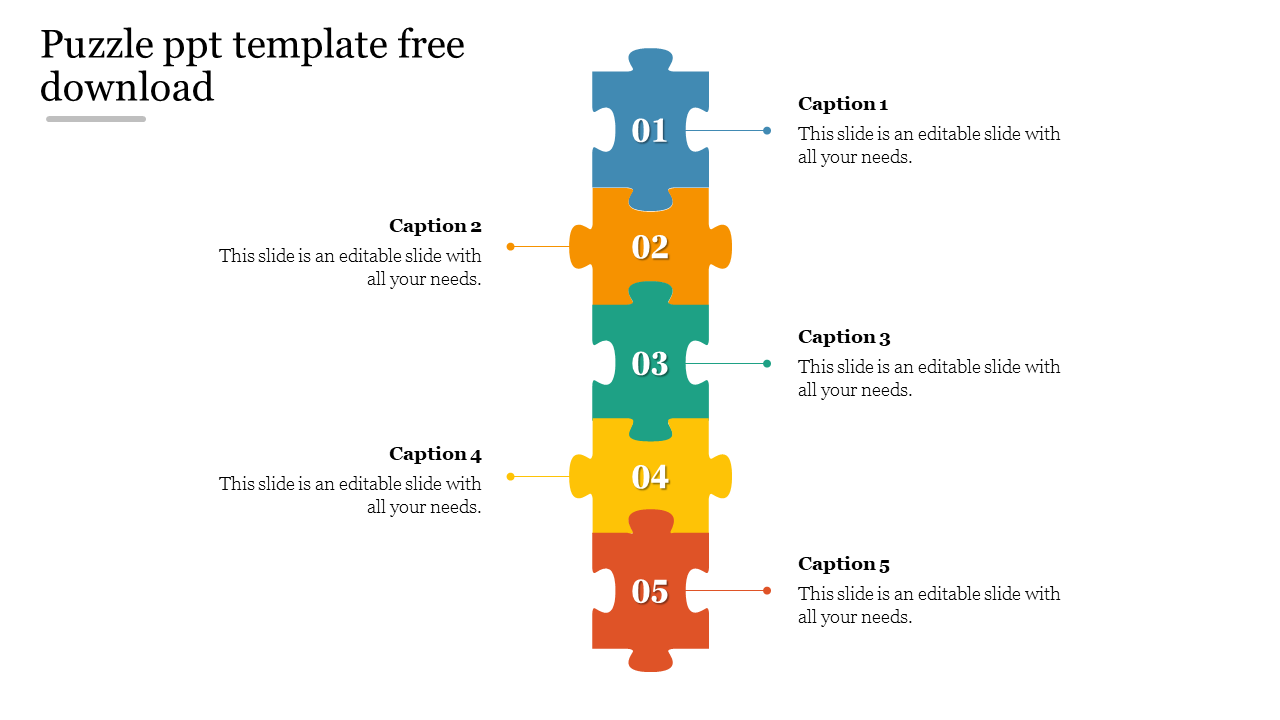 Customized Puzzle PPT Template Free Download-5 Node