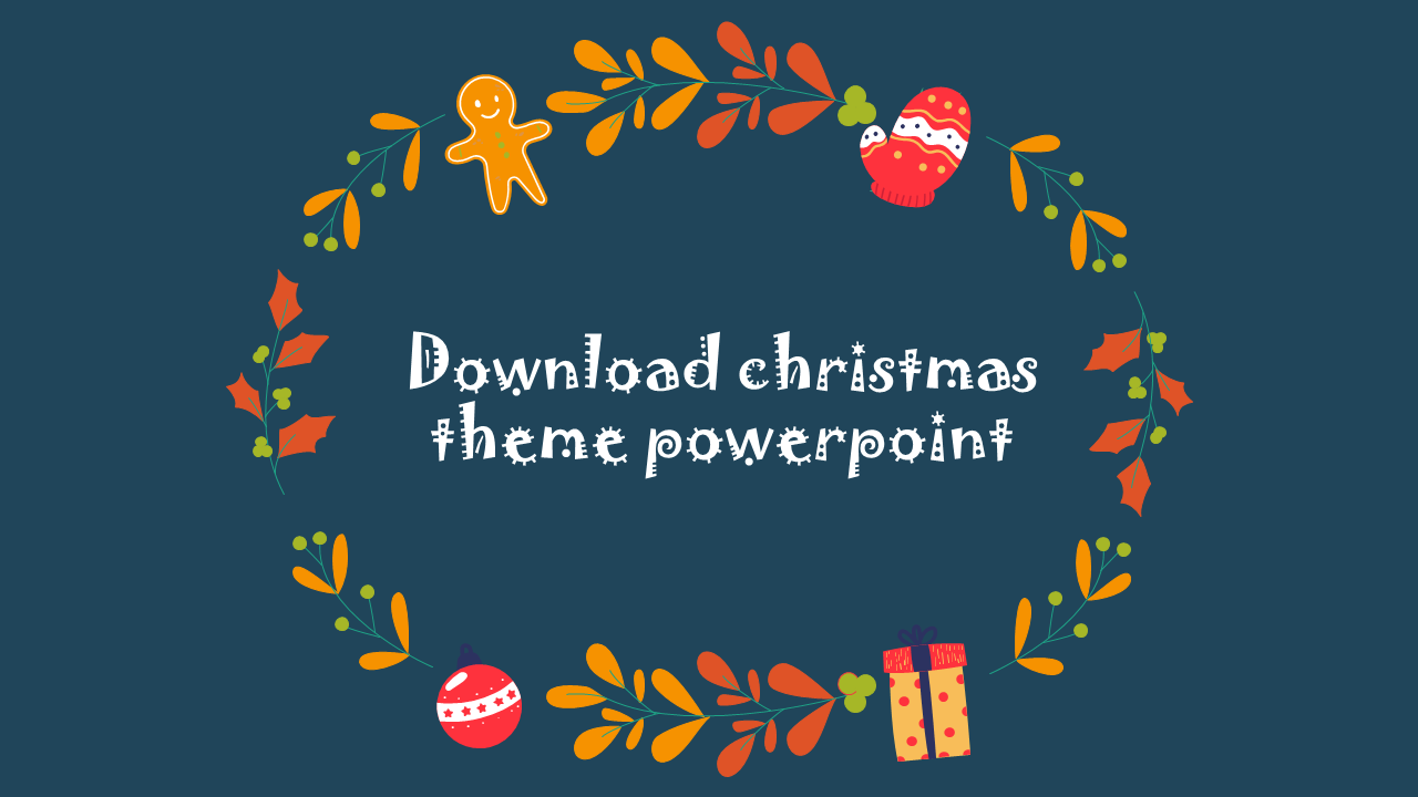 Festive Christmas themed PowerPoint slide with decorative holiday elements and text.