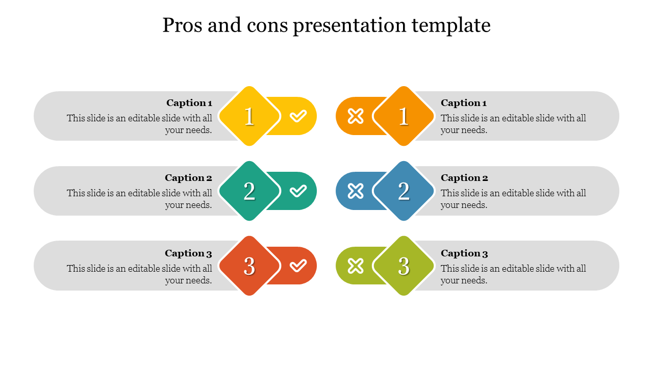 Multicolor Pros And Cons Presentation Template Design