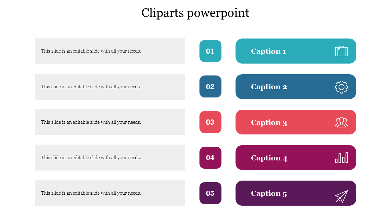 Cliparts PowerPoint Presentation Template-Five Node