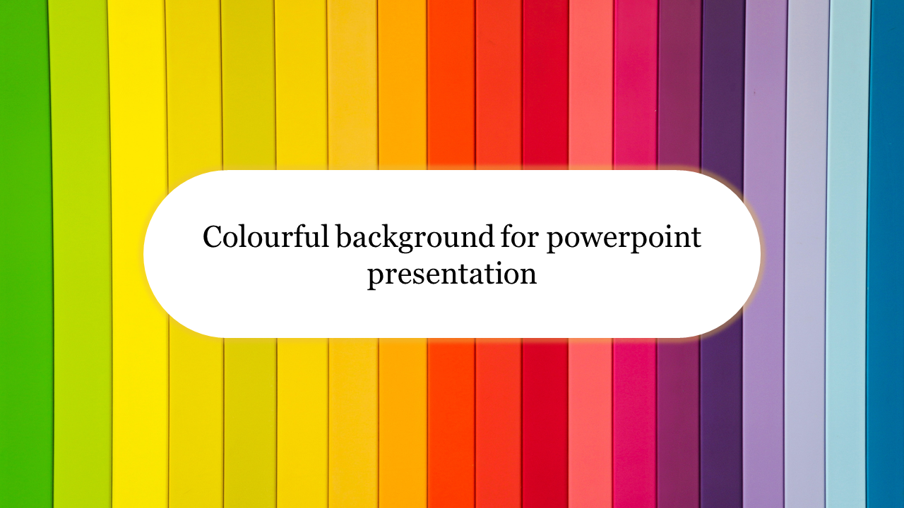 Colorful striped background with a central white oval text box