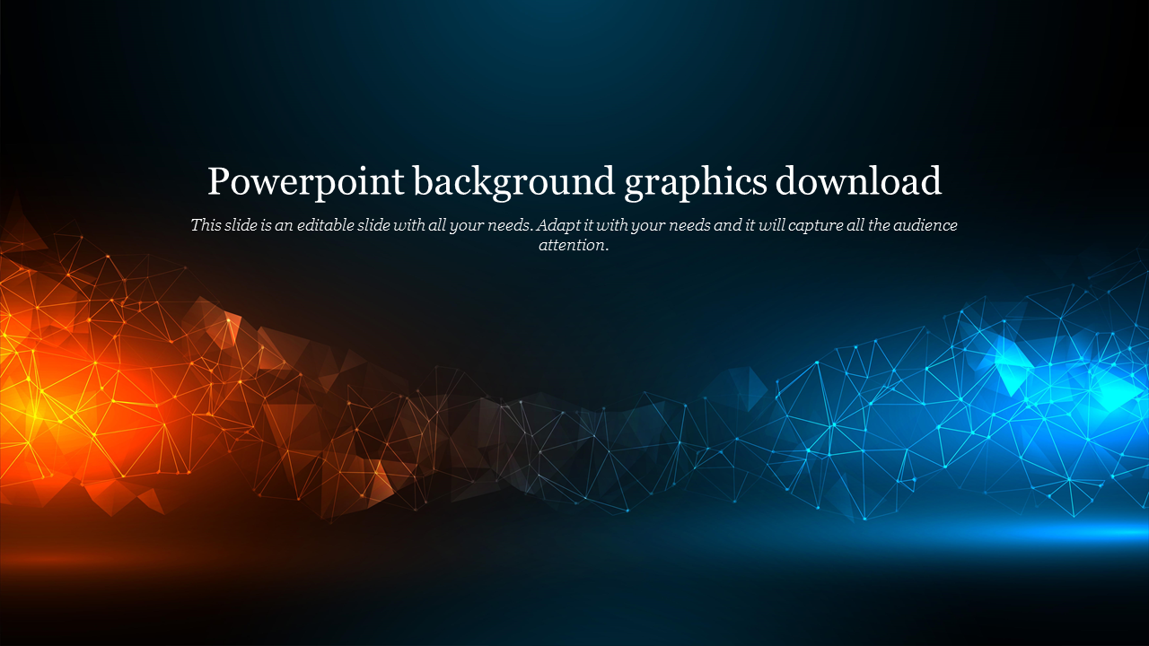 Background slide featuring abstract blue and orange low poly graphics with text overlay.