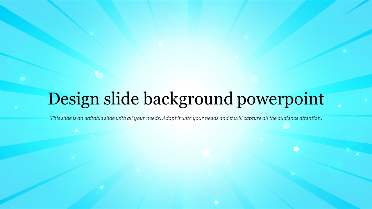 PowerPoint slide with a vibrant blue background featuring rays of light and floating particles.