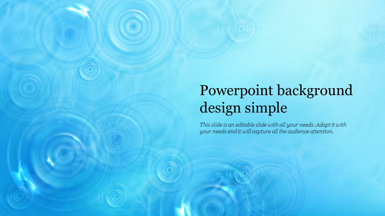 A minimalistic blue background slide with simple circular ripple patterns and a title text and caption area to the right.