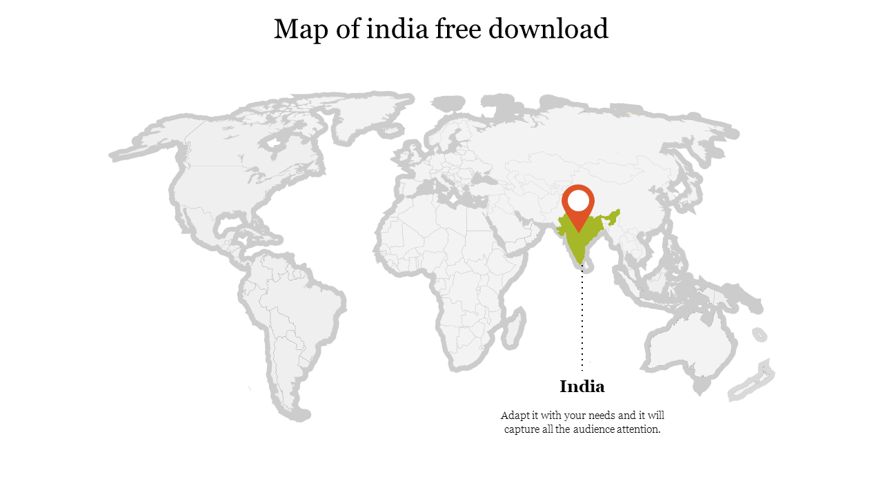 Map of India highlighted on a global map with a red pin marking its location placed in a white background.