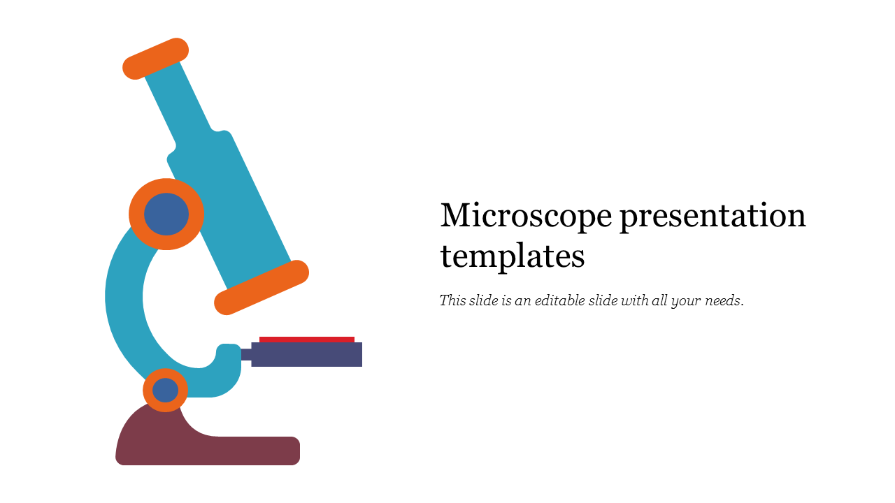 Microscope graphic slide representing template highlighting scientific themes and educational content.