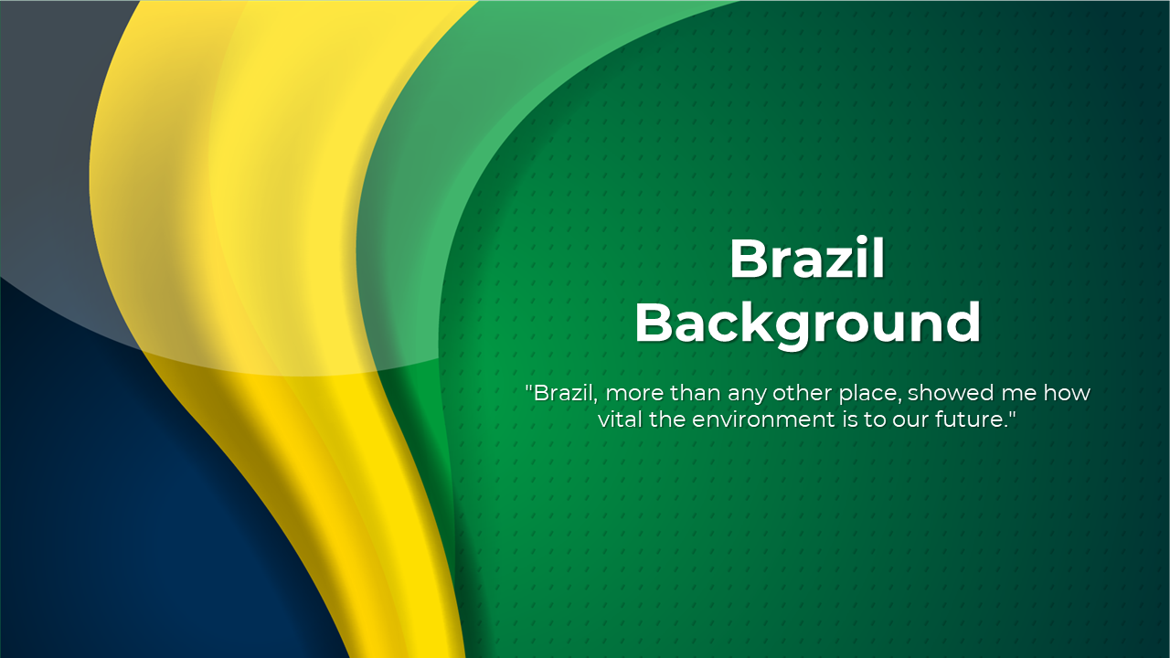 Abstract green and yellow waves flowing across a dark blue background with a Brazil theme.