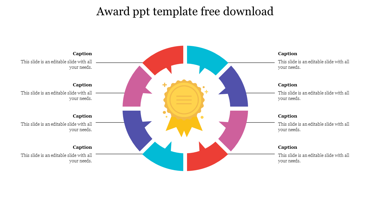 Awesome Award PPT Template Download With Eight Nodes