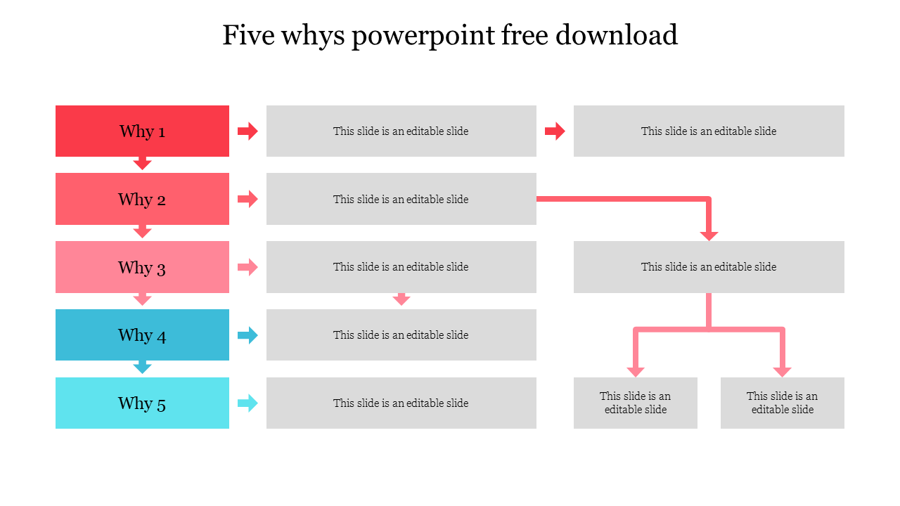 Flowchart layout with five colored boxes leading to gray text area, linked to further sub boxes with arrows.