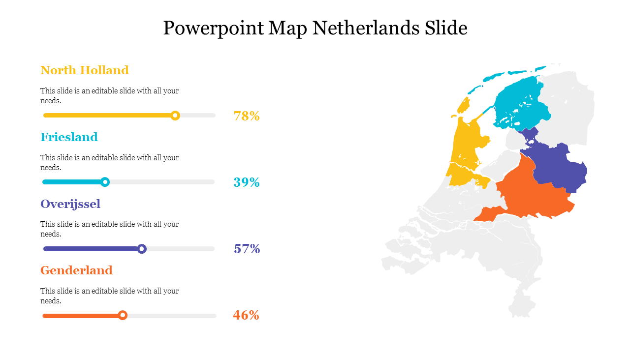 Map of the Netherlands showing color-coded regions from North Holland to Gelderland with percentage values.