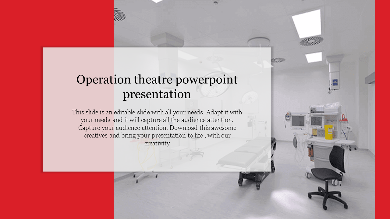 High-tech operation theatre setup with essential surgical instruments with placeholder text area.