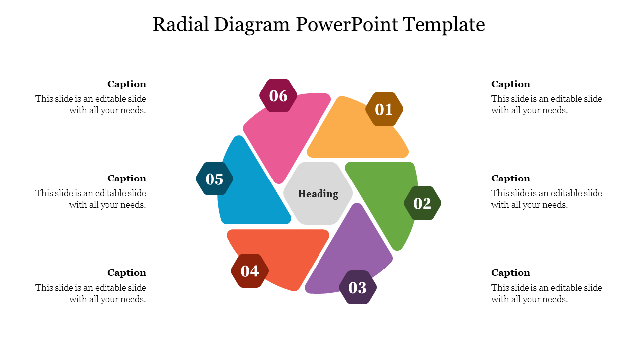 Colorful radial diagram template with six segments and a central heading text.