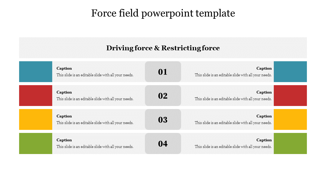 Force field template with driving and restricting forces each with a colored box and placeholder text areas.