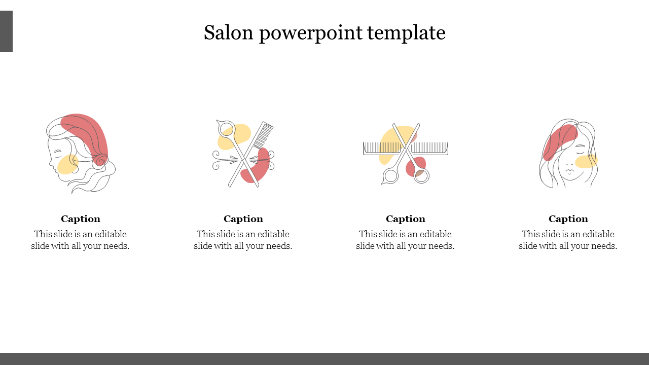 Beauty-themed template featuring salon-related icons and caption areas, arranged in a clean, linear layout.