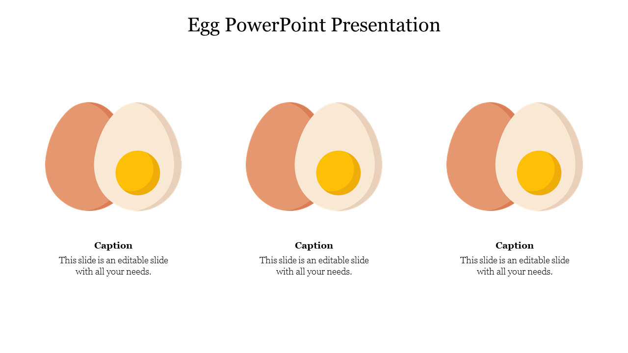 Egg themed PowerPoint slide with egg illustrations, showing the inside and outside of eggs with captions.