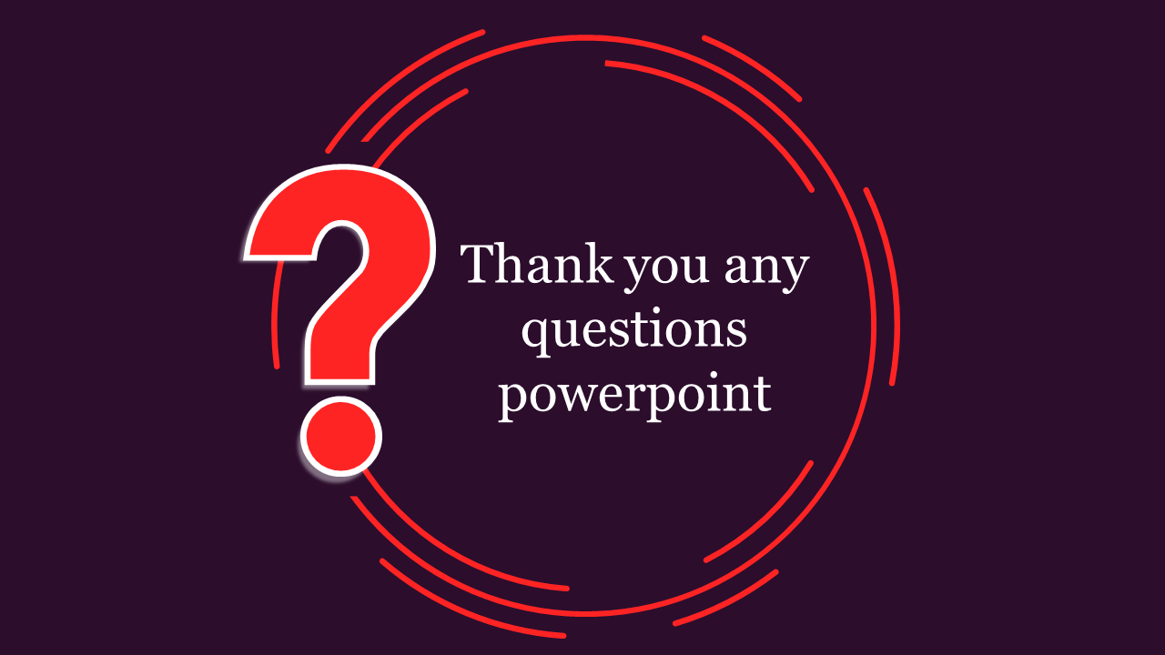 Thank you slide with large red question mark attached to a red circular shape with a title text area on a dark background.