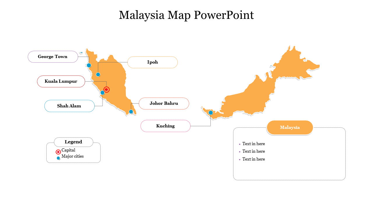 Colorful map of Malaysia highlighting key locations with a placeholder text box.