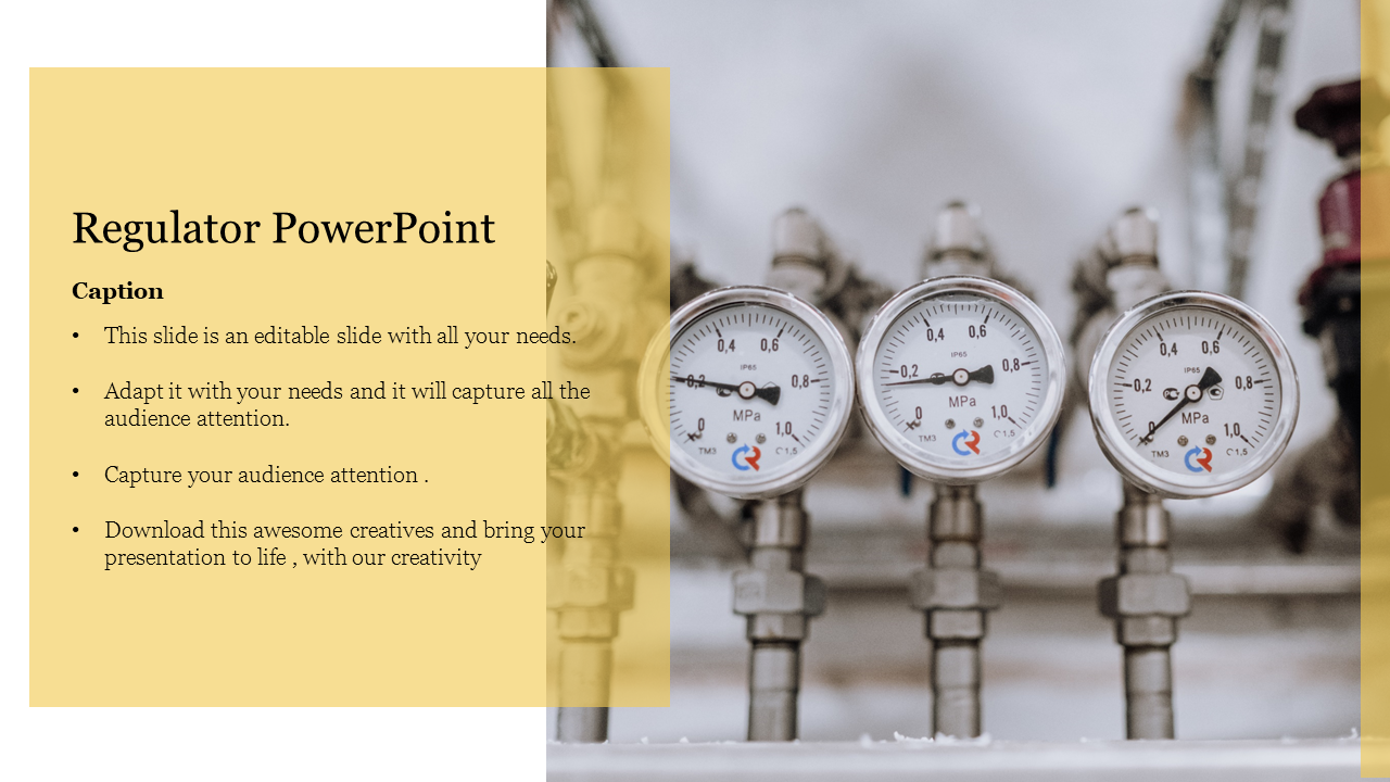 Three silver pressure gauges in a soft industrial background, with a yellow overlay text box on the left.