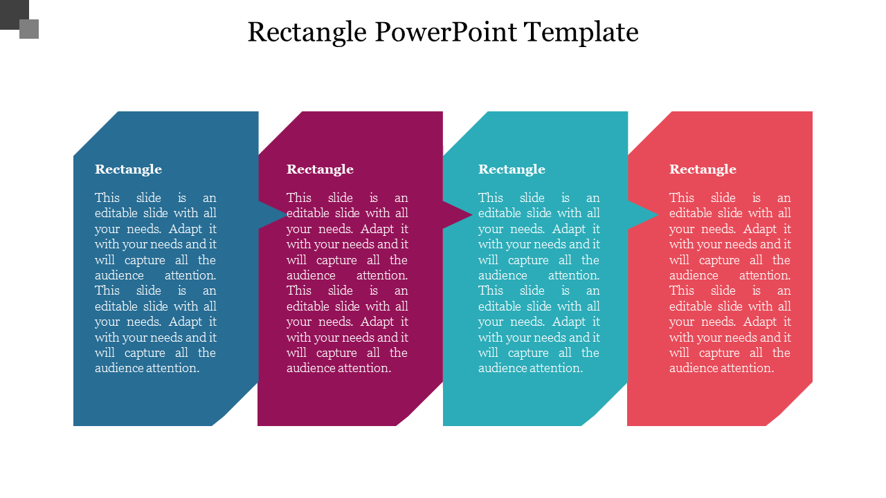 Colorful rectangle slide showcasing four distinct colorful sections with placeholder text.