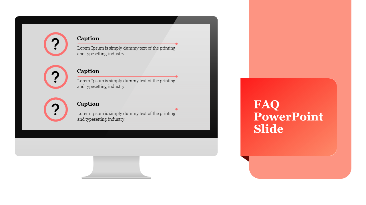 Slide with a computer monitor displaying three question mark icons with text, alongside a red banner with title.