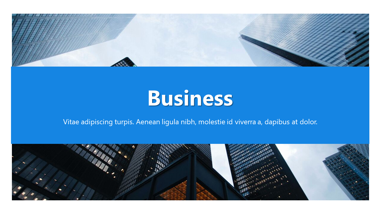 Business PowerPoint slide featuring a cityscape background with a blue header.