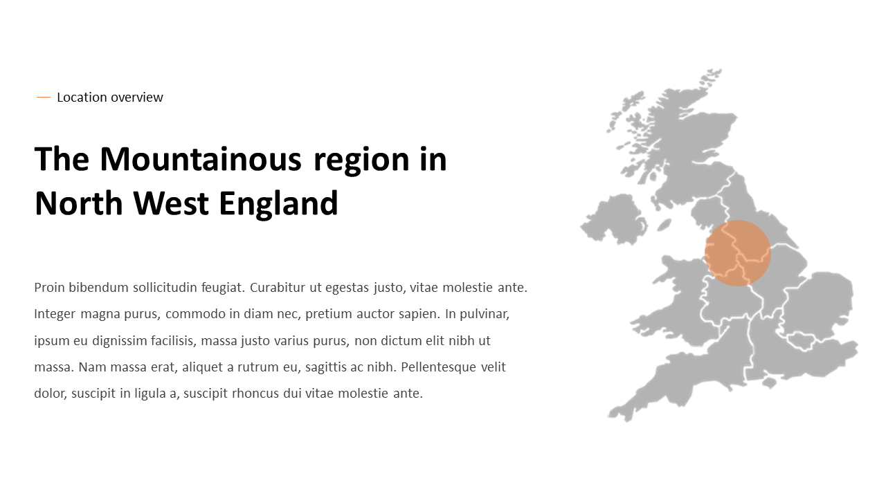 Map of the UK highlighting North West England with placeholder text on the left.