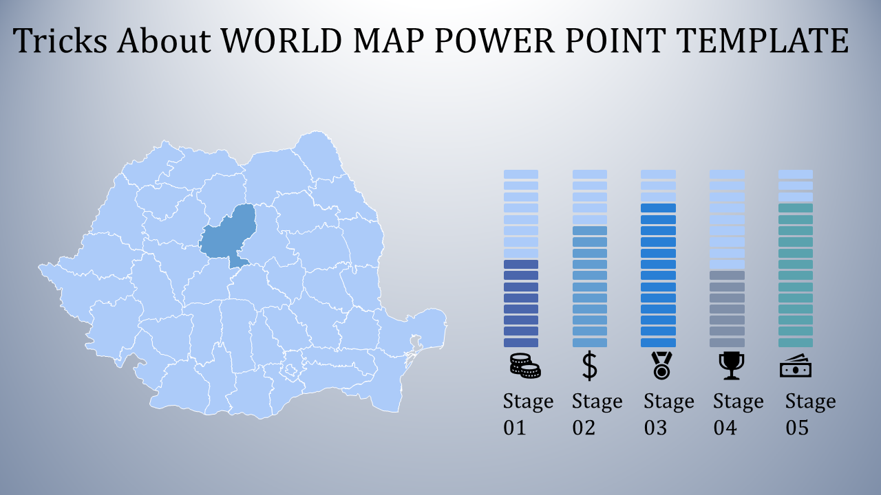 5 Stage World Map PowerPoint Template & Google Slides Themes