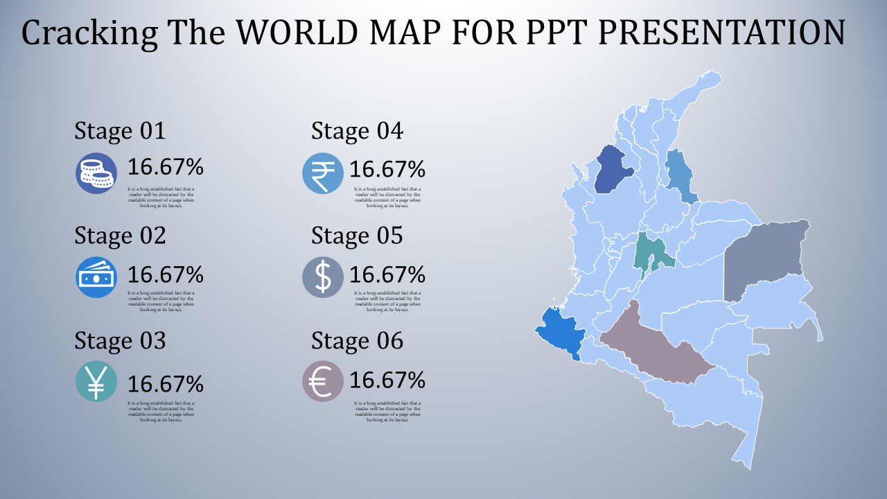 Multi-Color World Map PowerPoint Template and Google Slides