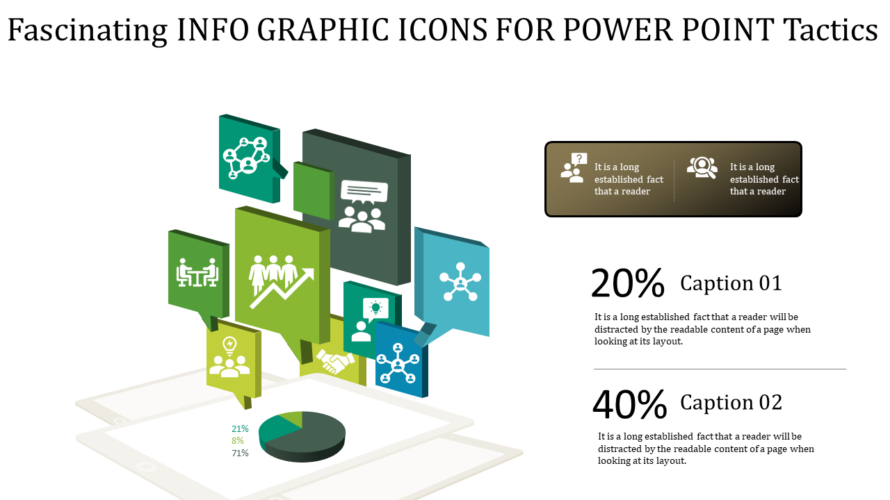 PowerPoint slide with infographic icons representing teamwork, analysis, and growth with captions.