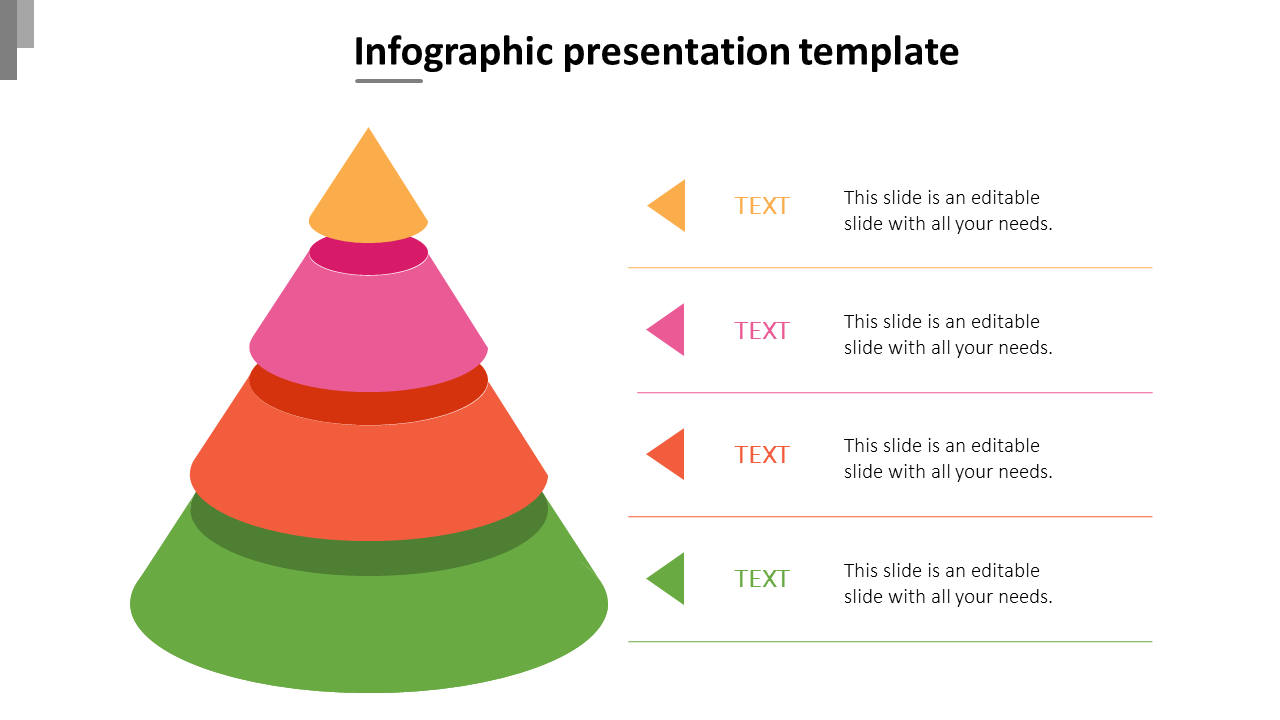 Infographic template with a multicolored pyramid, each segment labeled with editable text fields on the right.