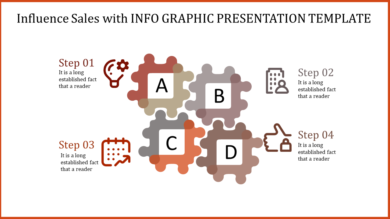 Infographic template with interconnected puzzle pieces labeled A, B, C, and D, paired with captions.