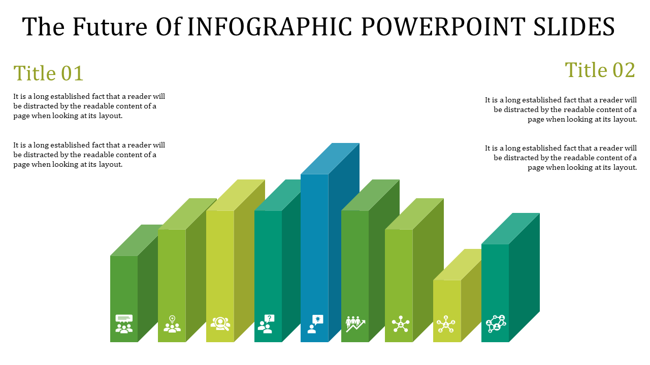 Infographic slide featuring titles, each with six containing business-related icons, including people, ideas, and science.