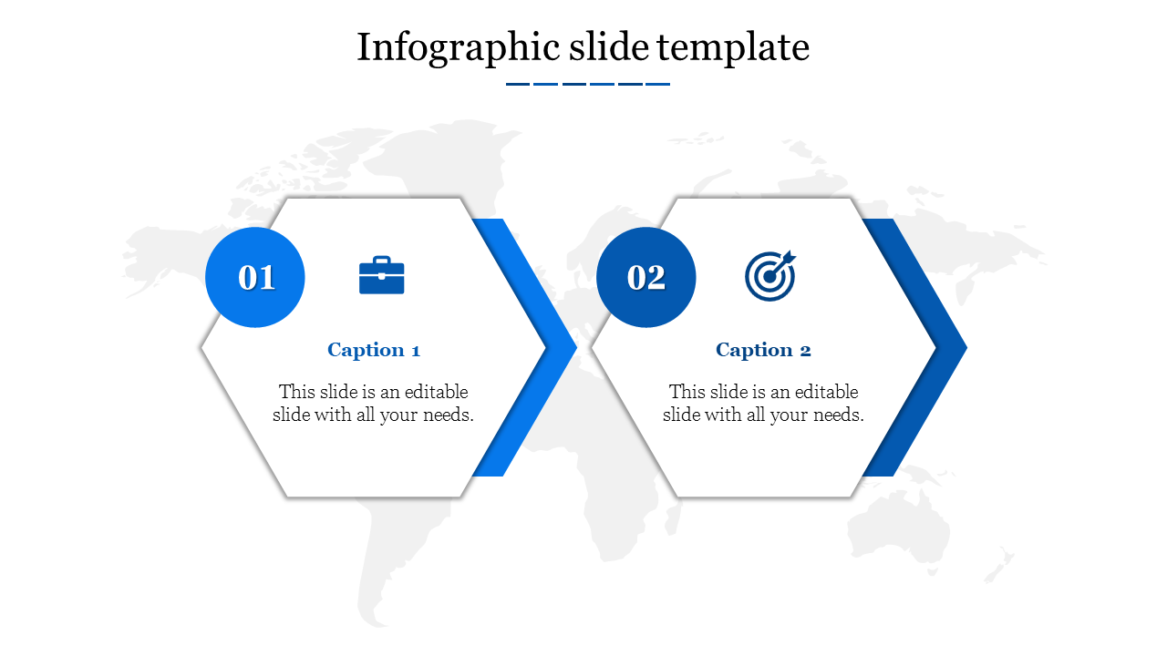 Hexagonal infographic with sections featuring business icons and captions, laid over a faint world map design.