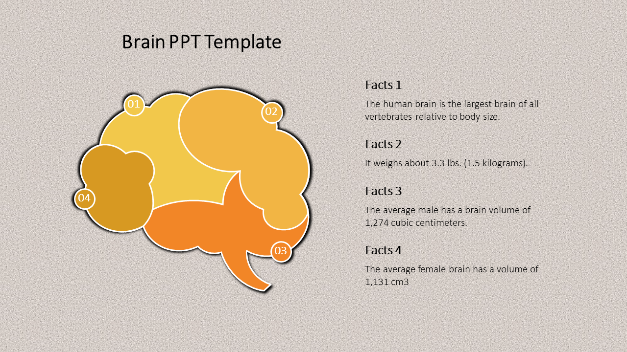 Editable Brain PPT Presentation Template - Four Node Design