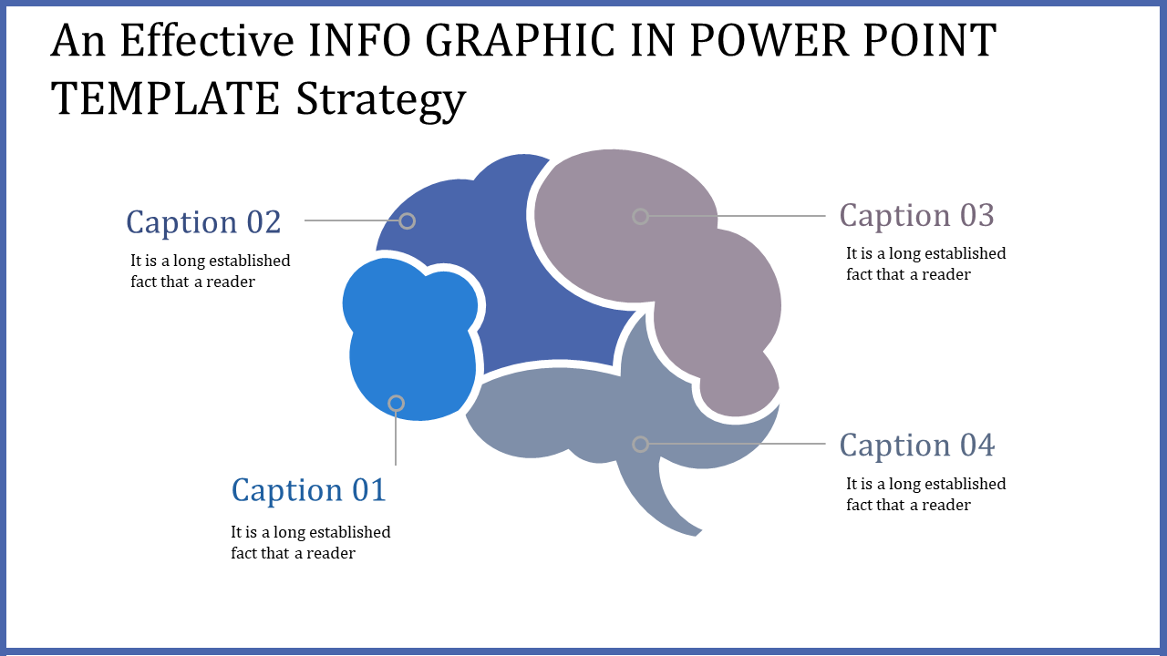 Infographic PPT template featuring a multi colored brain diagram with four sections, each labeled with captions.