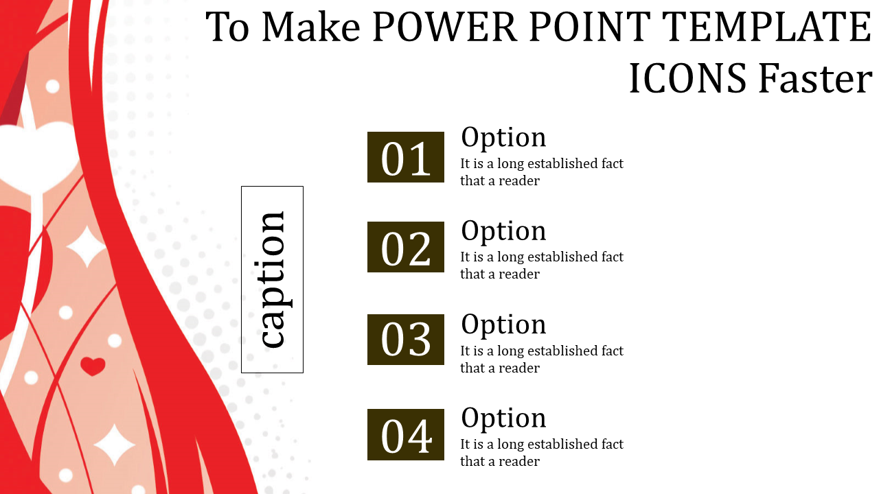 PowerPoint template with four options and icons to represent each option.