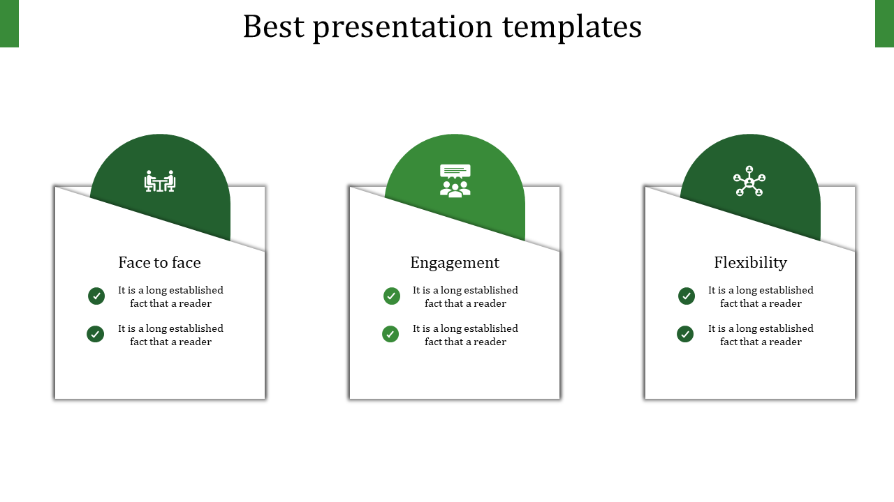 Best PPT presentation slide featuring Face to Face to Flexibility with green highlights with placeholder text.