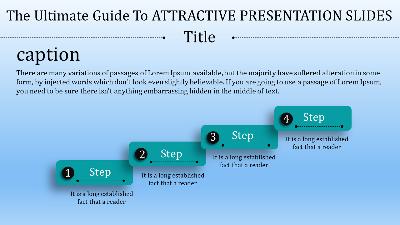 Attractive presentation slide featuring a sequence of four numbered steps and captions.