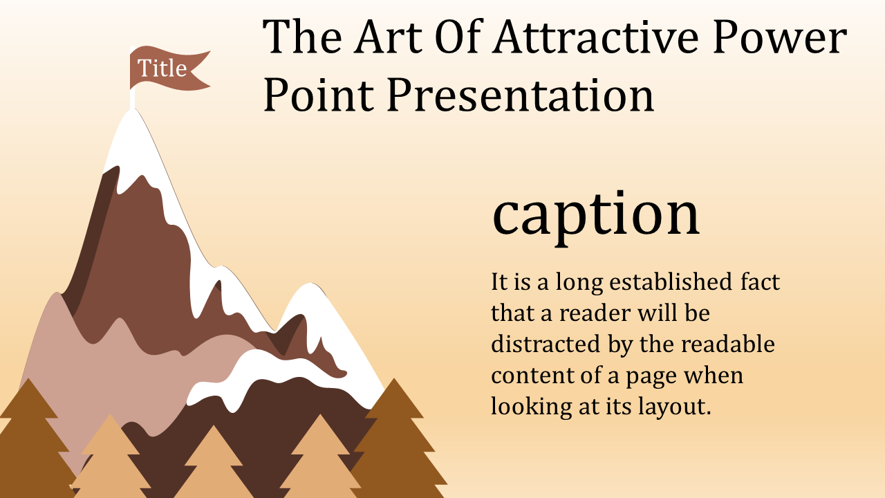 Artistic PowerPoint template featuring a serene mountain landscape with placeholder text.