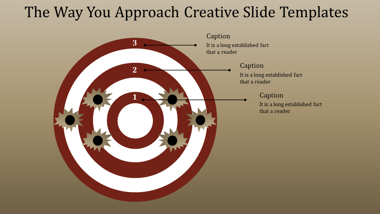 Target themed PPT slide with captions and bullet marks illustrating focus and goals.