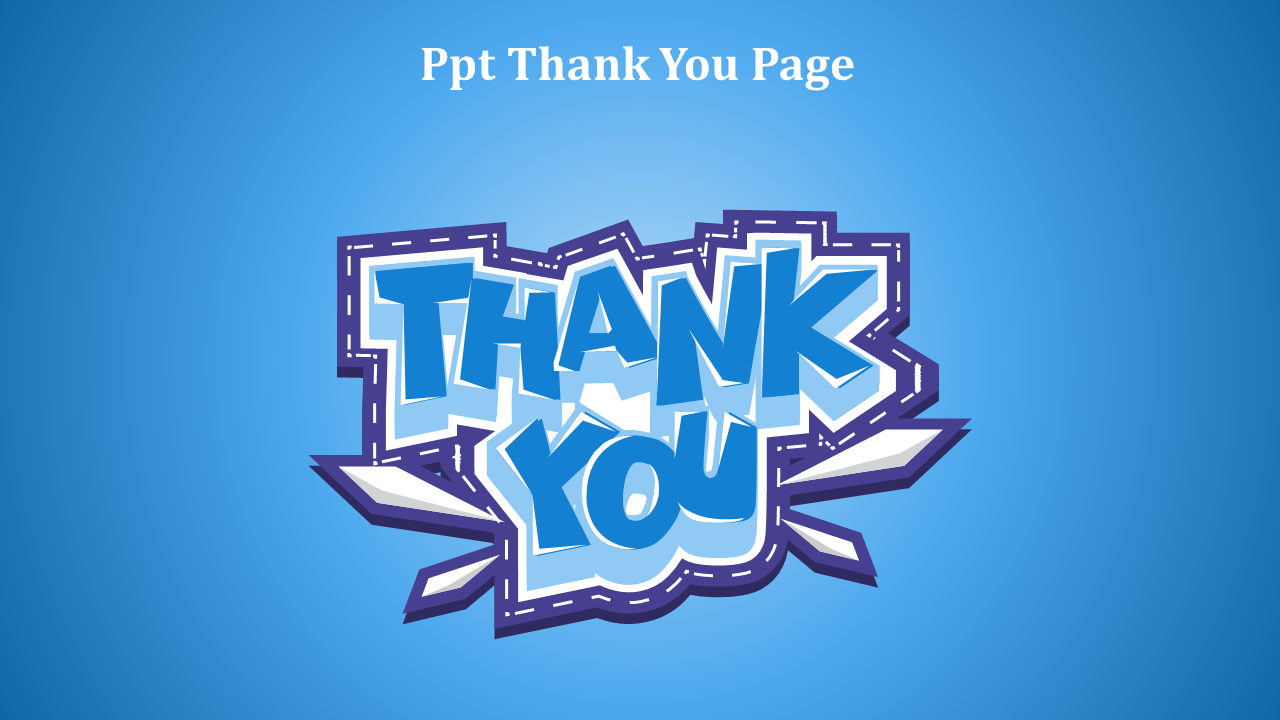 Thank you slide with bold, stylized text on a blue background.