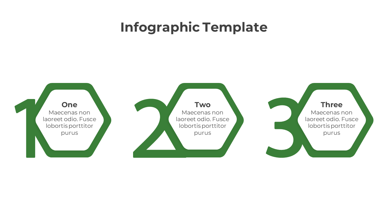 Green themed infographic template featuring numbered hexagons with text placeholders.