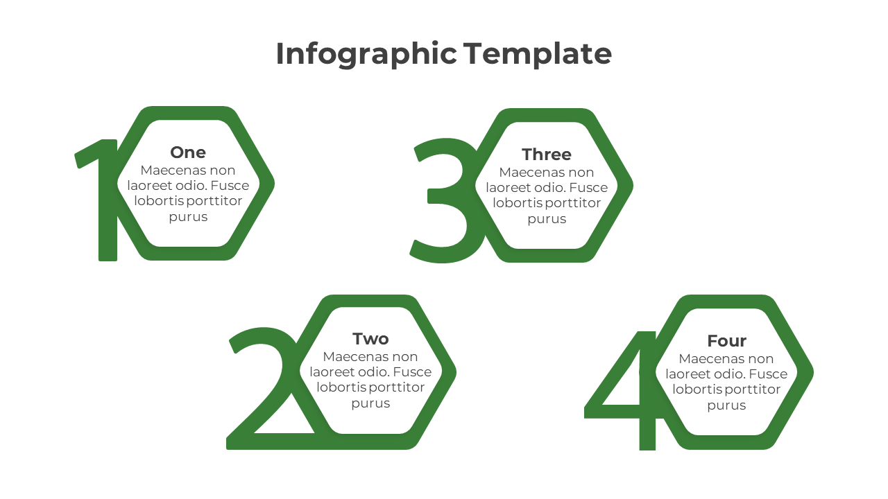 Modern step-by-step infographic featuring large green numbers with hexagonal text boxes inside, arranged in a structured layout.