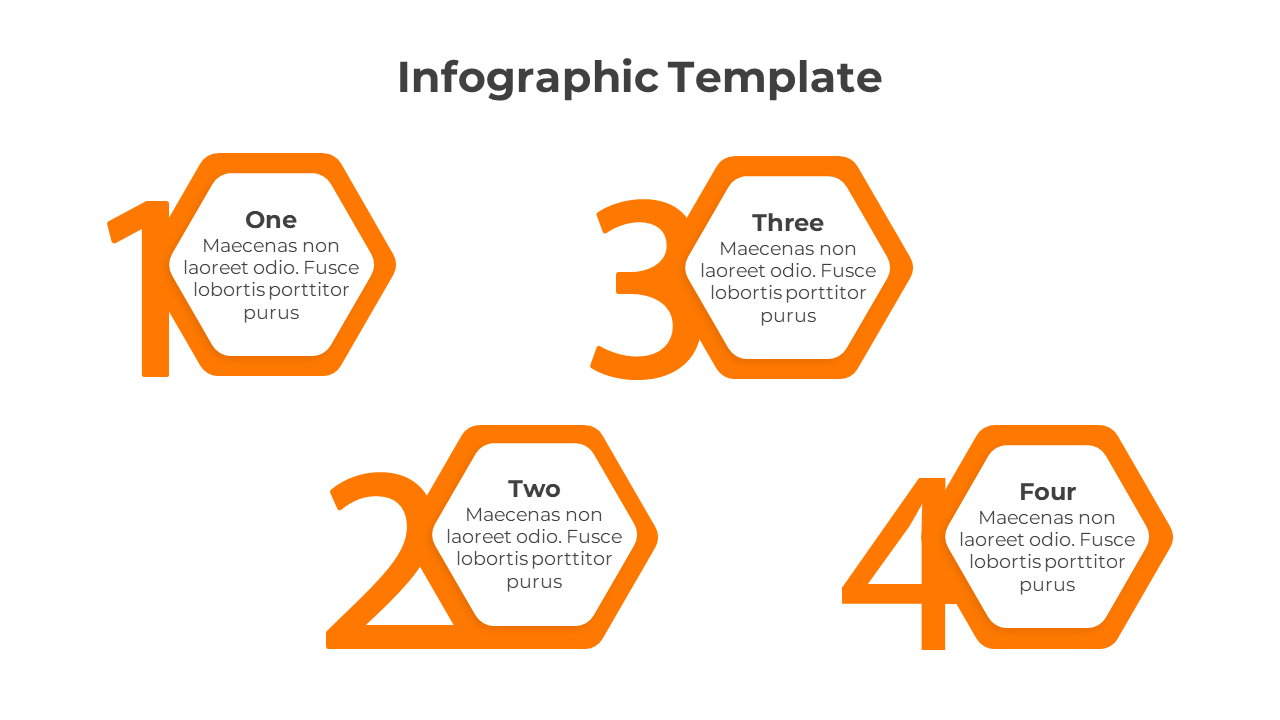 Hexagonal text box infographic with four large orange numbers, structured to highlight different sections of information.