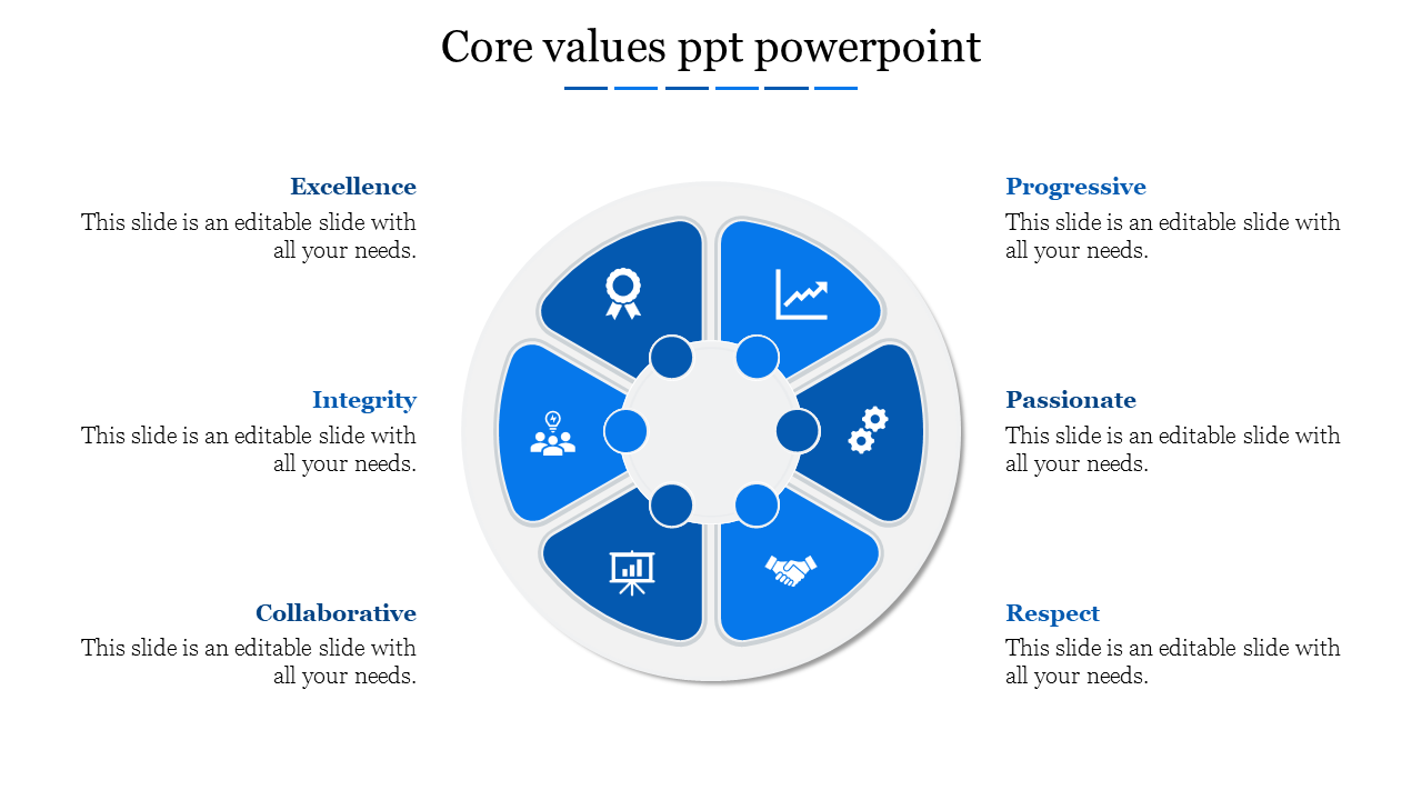 Core Values PPT PowerPoint Template With Six Node