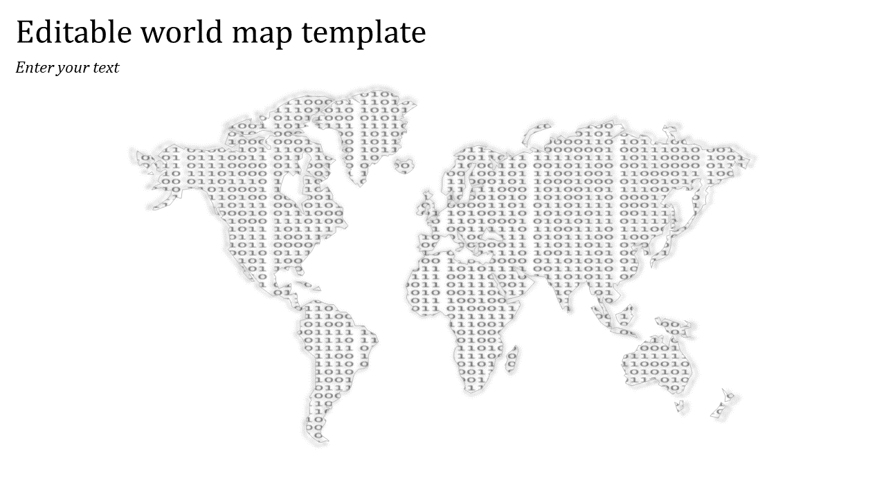 Creative world map formed by sequences of binary numbers, set on a white background with caption area.